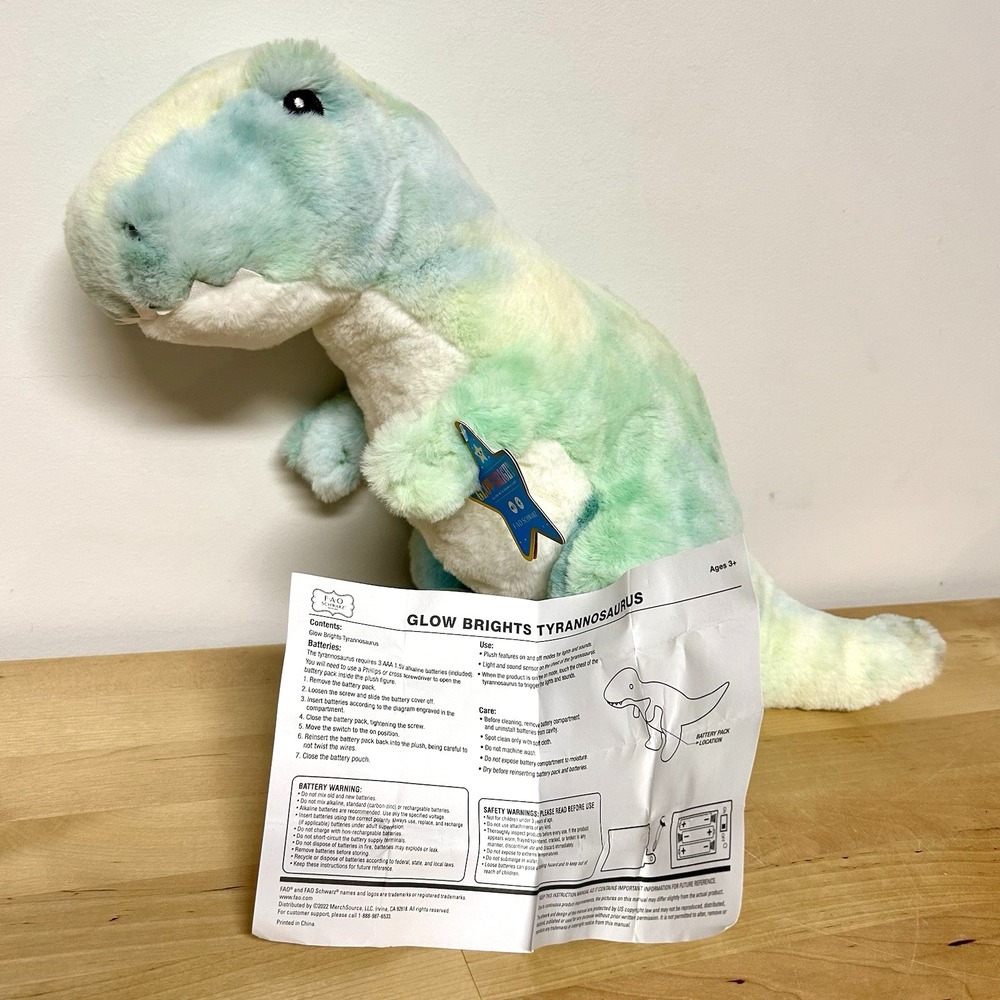 FAO Schwartz Glow Brights Tyrannosaurus Plush TRex Light Up Sound Dinosaur NWT